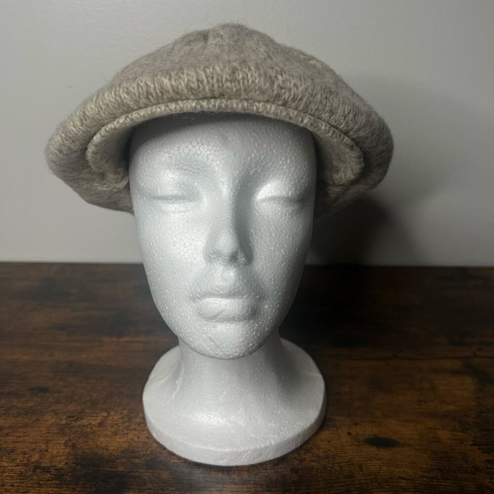 Vintage Unbranded Speckled Taupe Wool Blend Beret Style Newsboy Hat Academia